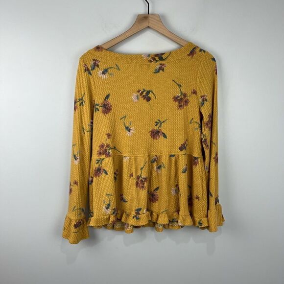 Bloomfield Mustard Yellow Floral Waffle Knit V Neck Top M NWT - Picture 6 of 6